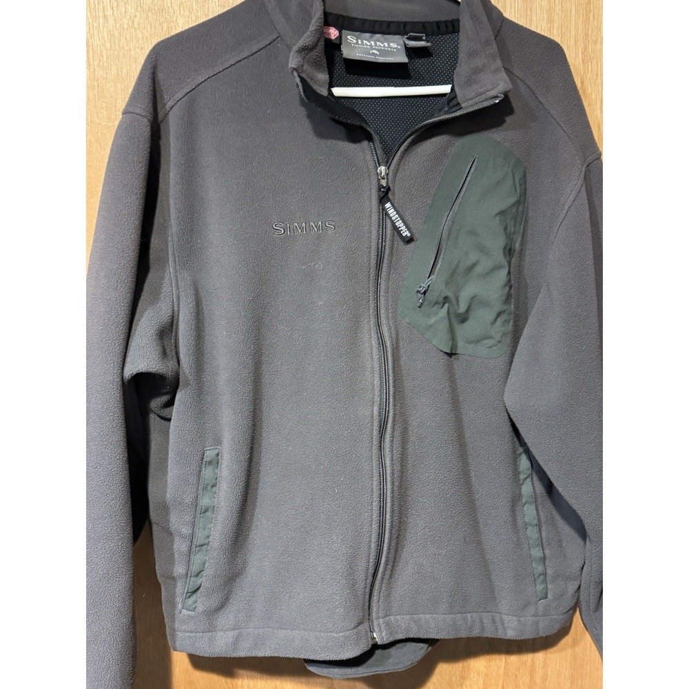 SIMMS Fishing Jacket Fleece Windstopper Soft Shell Full Zip Grey Green XL